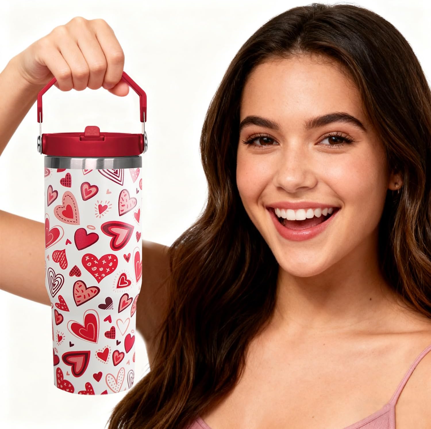 30oz Valentine's Day Flip Tumbler with Lid and Straw, Valentine's Day Gifts for Women, Romantic Coffee Travel Mug, Decor Accessories - Image 6