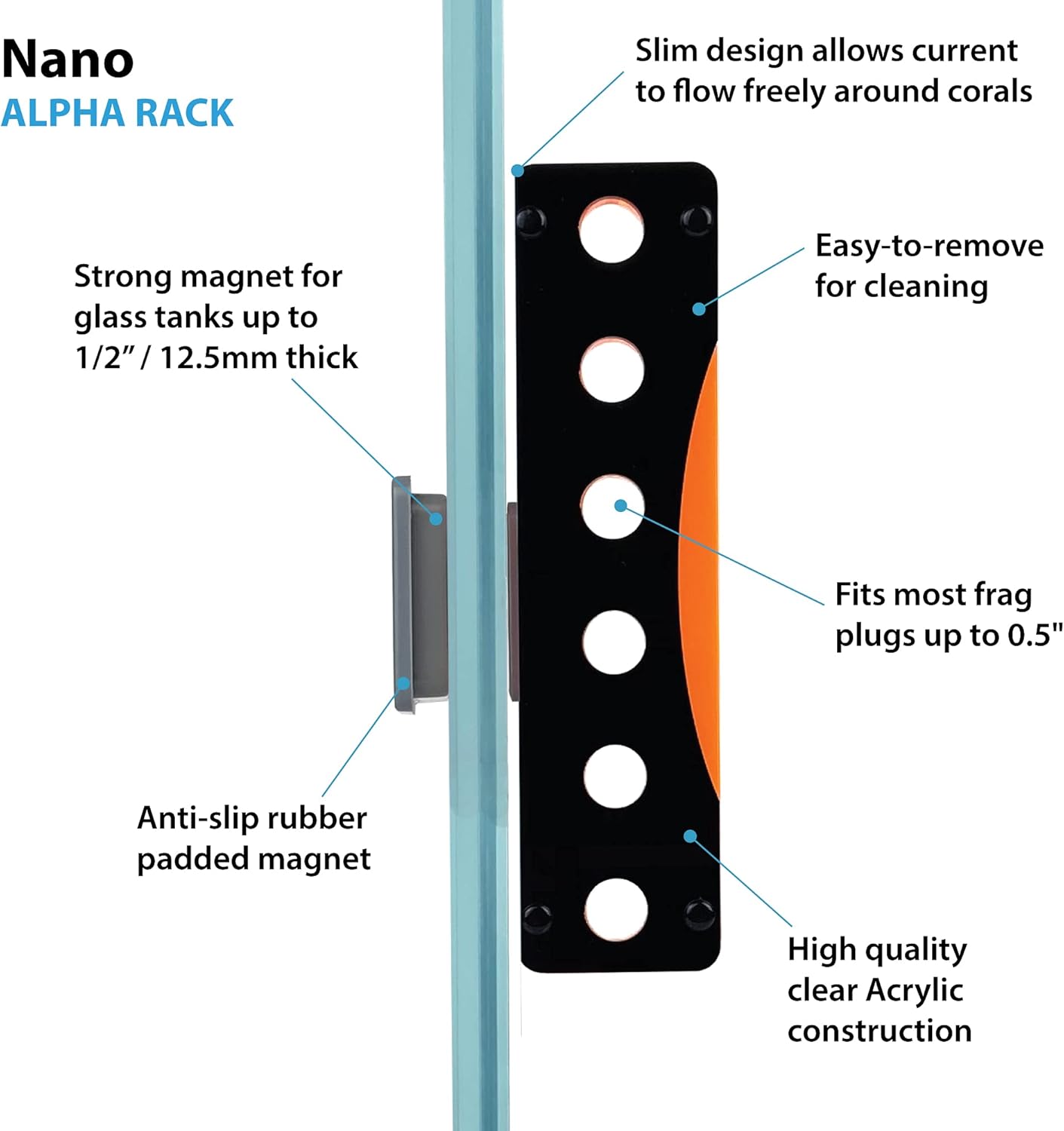 ESHOPPS Alpha Rack Nano Magnetic Coral Frag Rack with Strong Anti-Slip Rubber Padded Magnet for Nano Reef Tanks, Holds 6 Frags