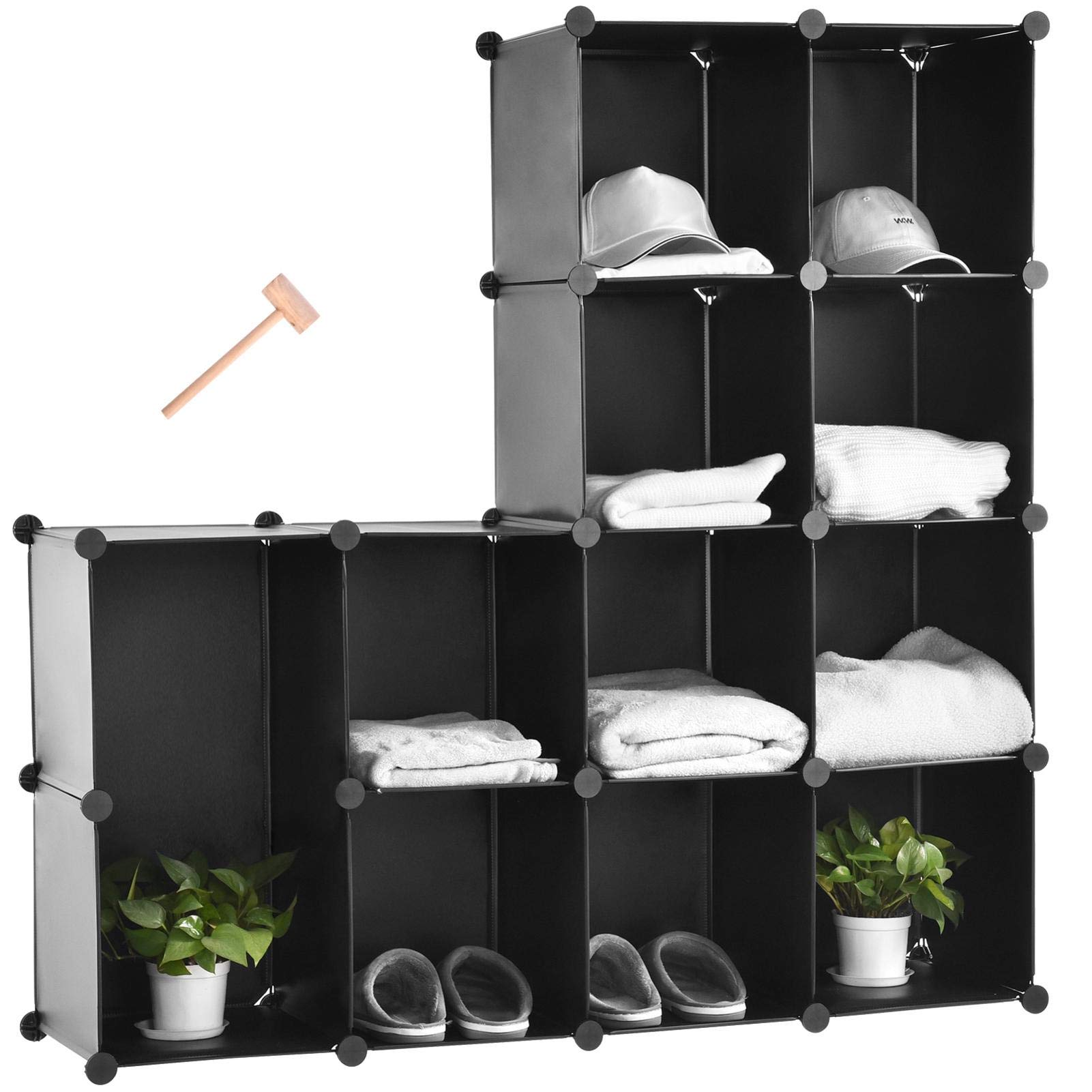Buy 12 Cubes Storage Organizer Shelf Black,DIY Plastic Stackable Cubes Storage Shelves,Modular