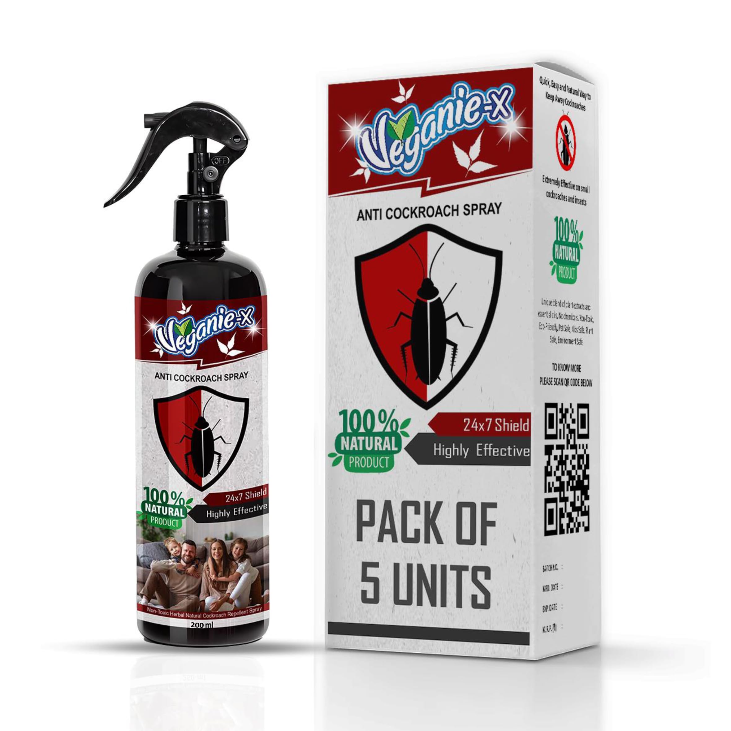 Veganie-X Cockroach Repellent Spray- Natural, Natural Cockroach killer with Instant Action & Long Lasting PerformanceInsect Repellent With Pleasant Fregrance | Kids Safe Pet Safe (5 Units of 200 ml) (B0CVFNVV1C) Amazon Price History, Amazon Price Tracker