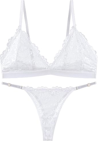 Women Lace Bra Set Thong Plunge No Bralettes Underwire No Padding Bra