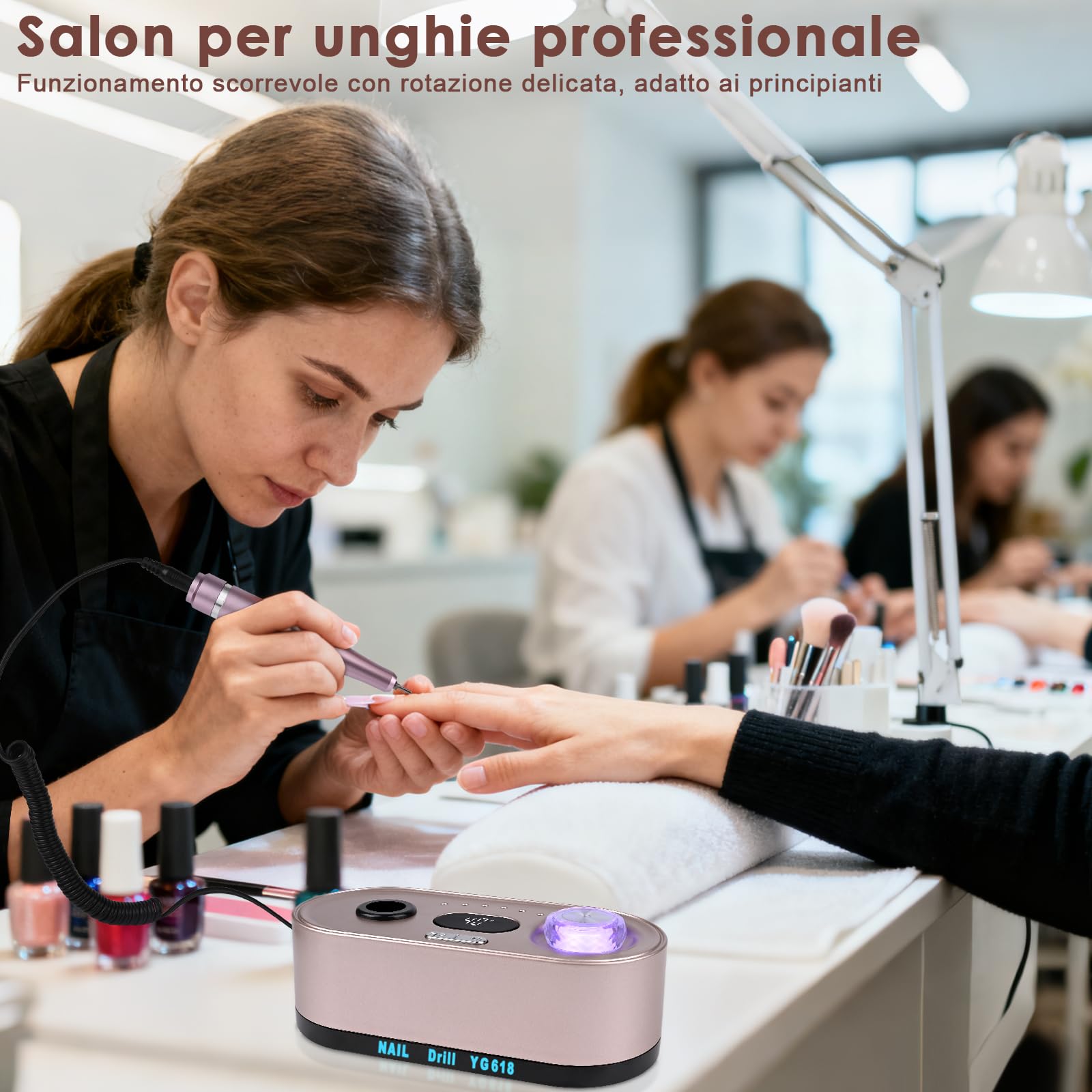 Fresa per unghie professionale 45000RPM,Fresa Per Unghie Con 12 Testine Di Levigatura,Display Lcd,Controllo Del Pulsante Illuminato,Silenzioso,Limetta portatile per gel acrilico