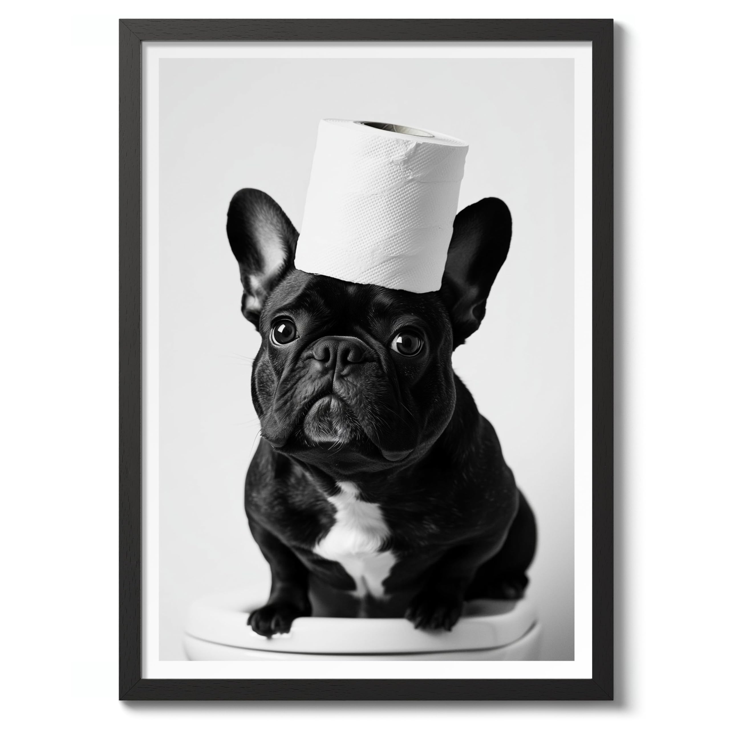 Haute Dog Couture Animal Toilet Poster, Funny Bathroom Wall Art Print Animals, Funny Wall Art Decor, A4 (Black Frame) - 32.7x24.1cm — image 1