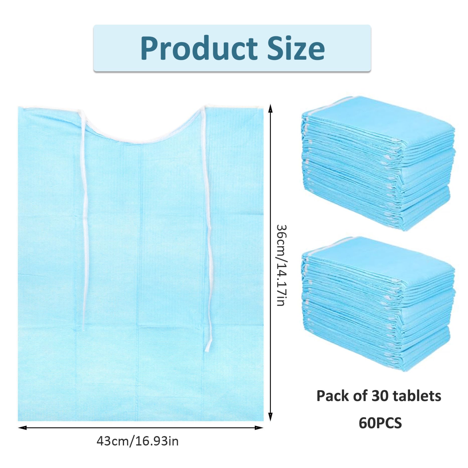Bibs jetables pour les enfants adultes, 60pcs 17x14 pouces étanche PE PLAD BIBS avec cravate, tablier jetable Bibs adultes pour manger des bavoirs jetables pour les adultes
