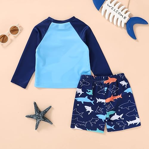 Miniatura 3 de Happy Town Trajes de baño para niños pequeños, traje de baño de manga larga, traje de baño de dos piezas, traje de baño, playa, verano (tiburón