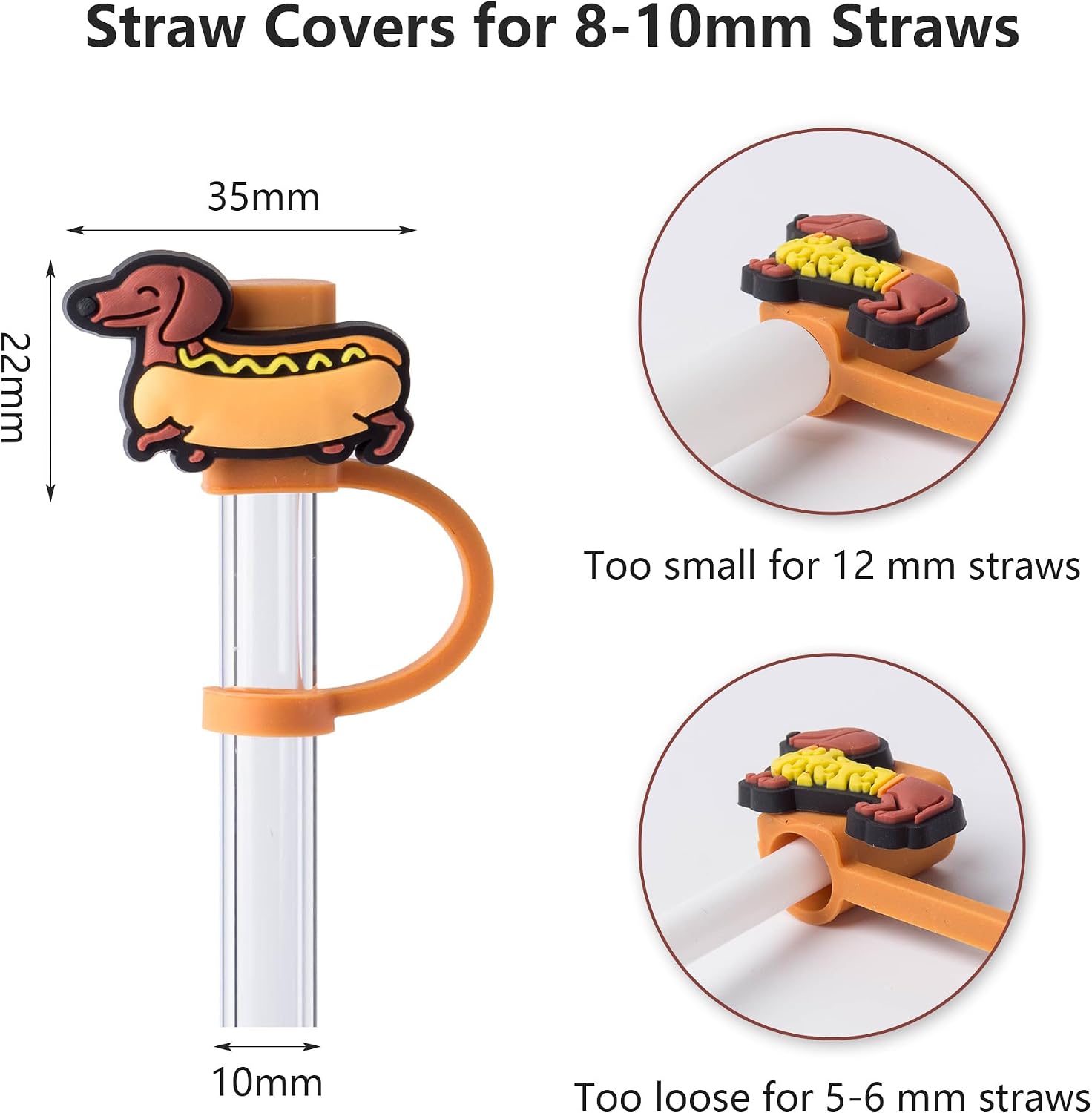 6PCS Straw Cover, 10mm Dog Straw Toppers for Stanley Cup, Dachshund Dog Straws Topper Fits Stanley Tumbler, Stanley Cup Accessories Weiner Dog Lover Gifts