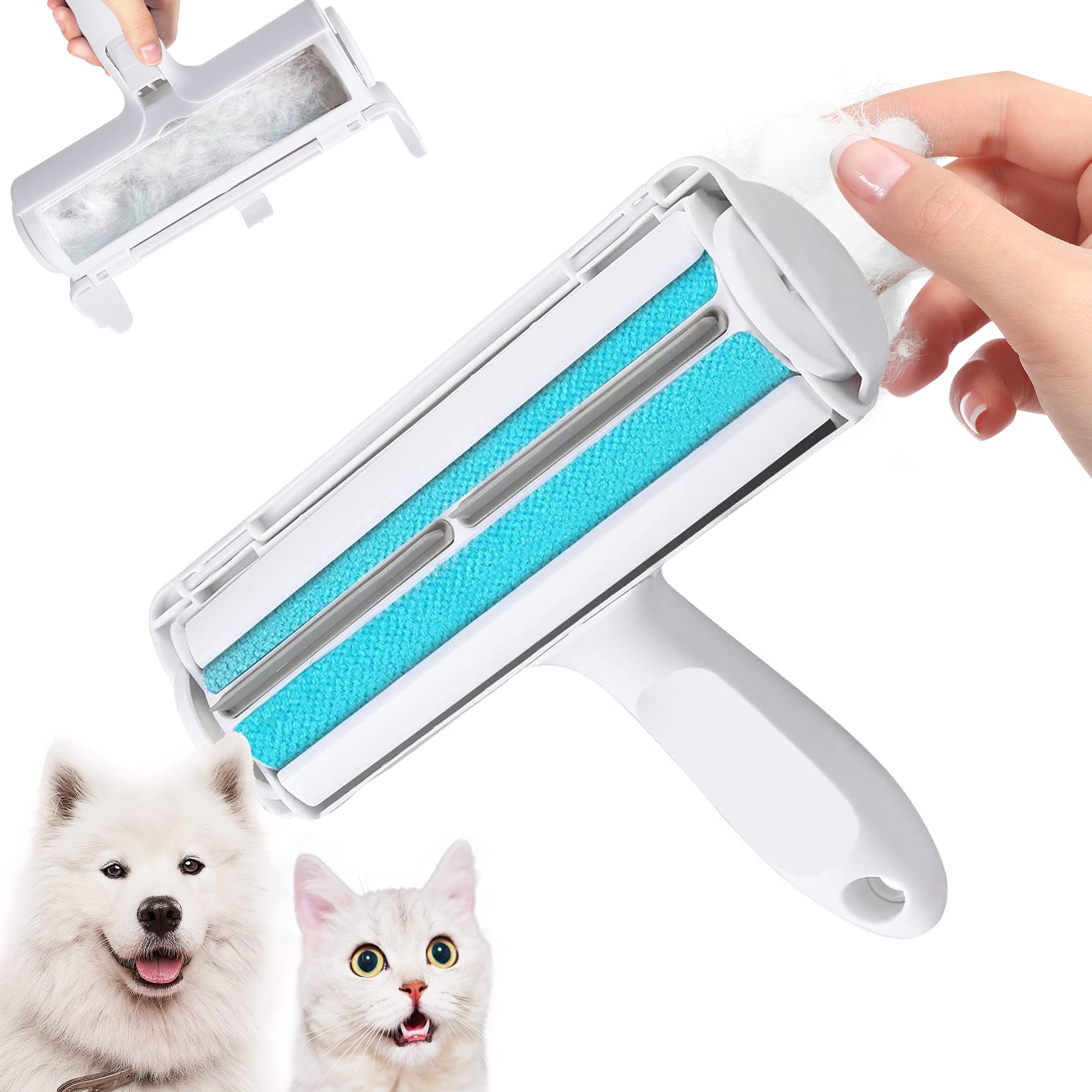 OUYOOOO Pet Hair Remover Roller, Self-Cleaning Lint Roller - Dog & Cat Fur Remover for Sofa, Bed, Carpet, Furniture, Car Seat and More (Blue)