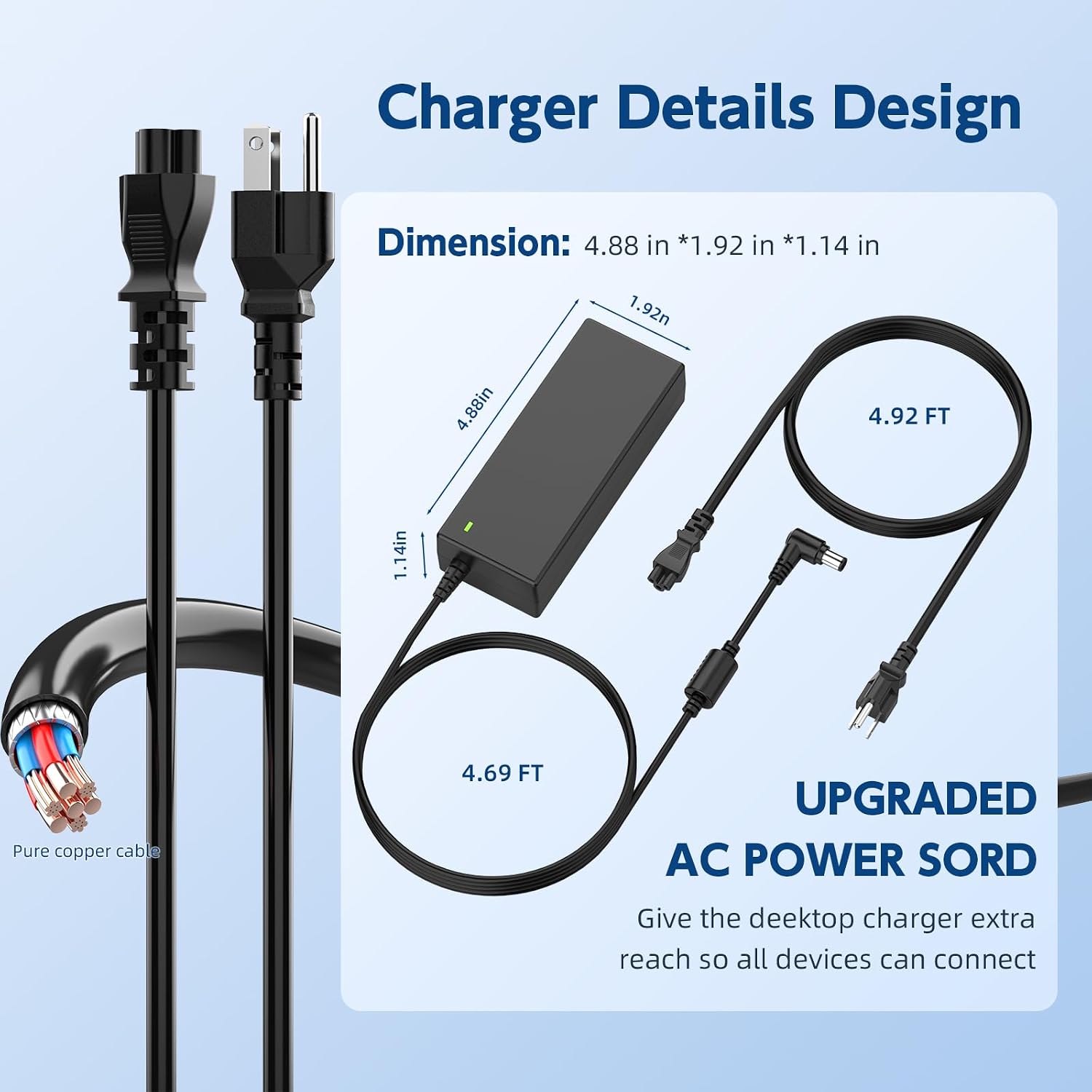 19.5V 90W AC Adapter Power Supply Compatible with Sony TV Bravia KDL, 9.6ft Replacement Charger Cord 6.5x4.4mm Tip