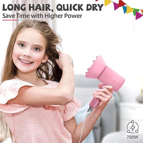 Miniatura 4 de Feekaa Secador de pelo para niños, mini secadora portátil con difusor, secador de pelo pequeño silencioso para niños, secador de pelo compacto para