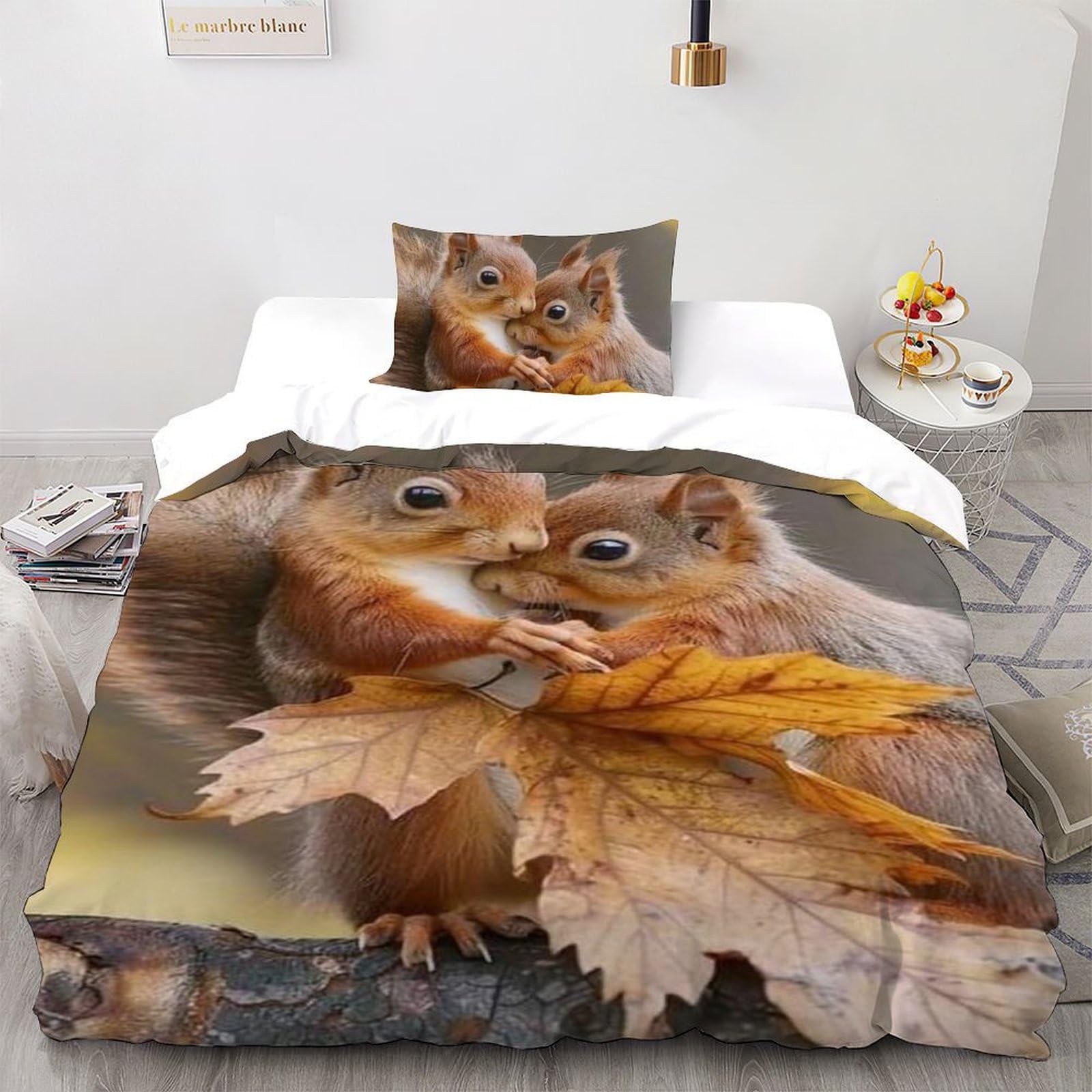 Housse de couette écureuils 3D en microfibre pour créer un nid douillet de fille