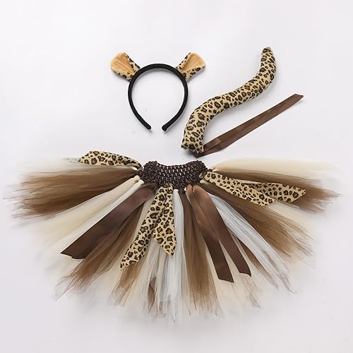 Miniatura 3 de FYMNSI Disfraz de animales de la selva para niñas pequeñas, falda tutú, diadema para orejas y cola de bebé, cumpleaños, Halloween, Navidad