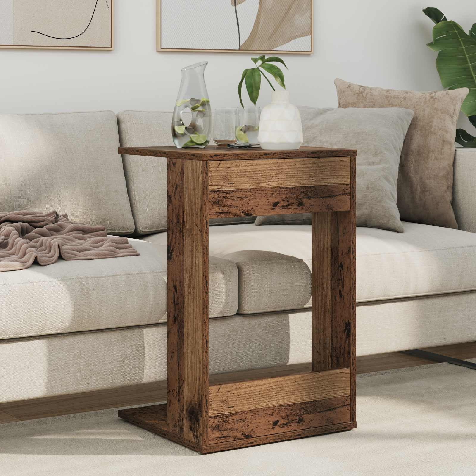 Mesa auxiliar en aspecto de madera vieja, 40 x 38 x 62,5 cm, moderna mesa de centro de madera para salón, mesa de sofá pequeña estable como mesita de noche