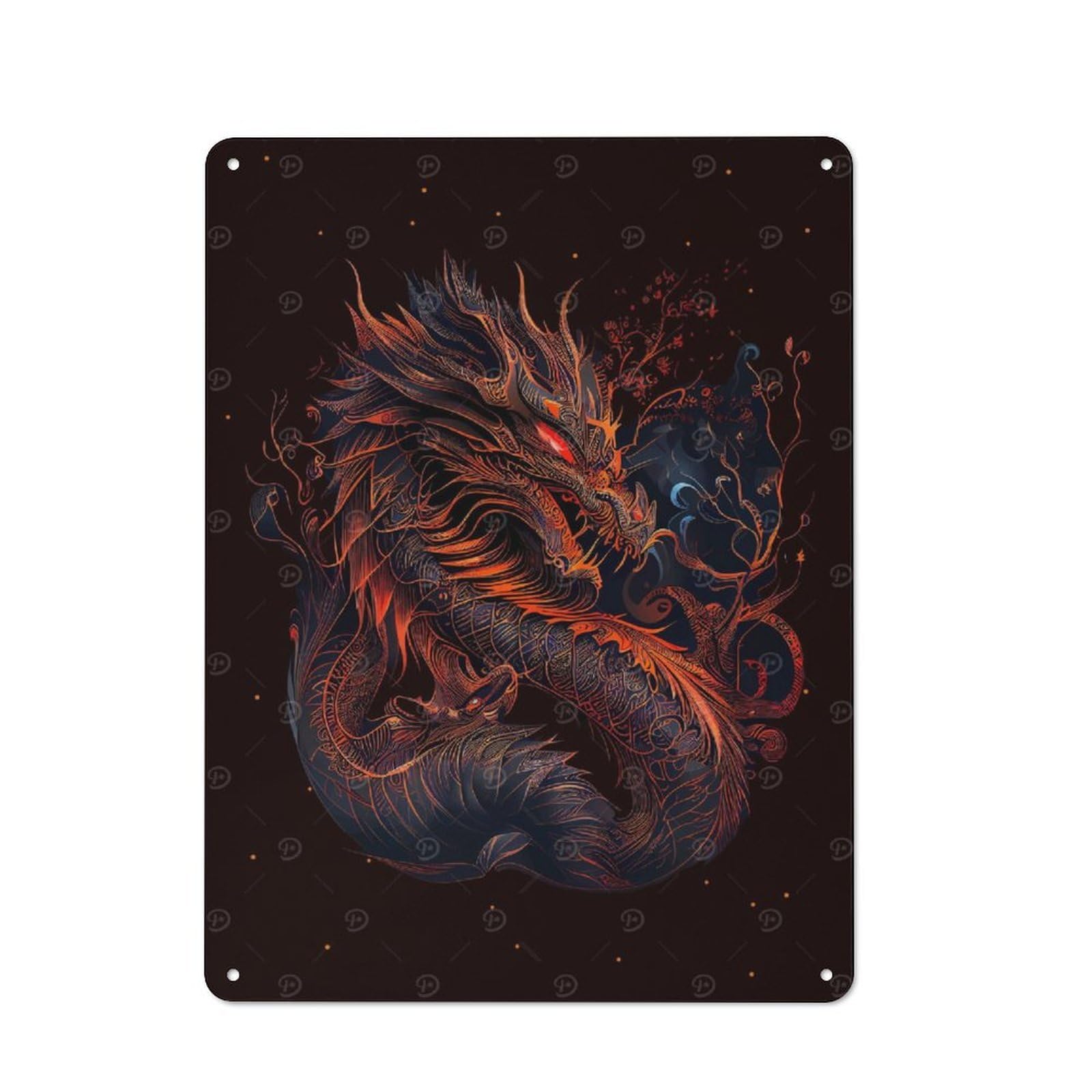 Junmoney Style-20 Chinese New Year Dragon Vintage Tin Wall Plaque 40X30cm For Kitchen Or Home Bar, For Vintage Wall Decor Fans, For Themed Room Decoration