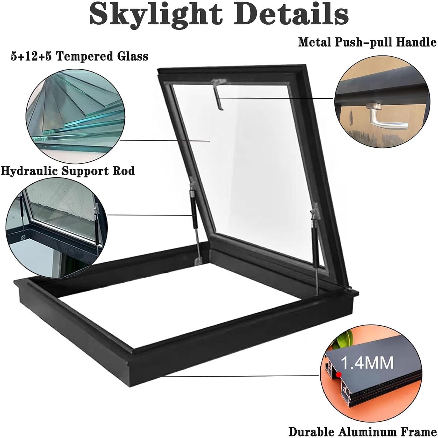 Skylight Roof Window, Roof Accesses Hatch Skylight, Egress Roof Window, Manual Venting Lighting Skylight with Double-Layer Tempered Glass, for Attic/Basement/Sunroom/Shed House,550X550mm