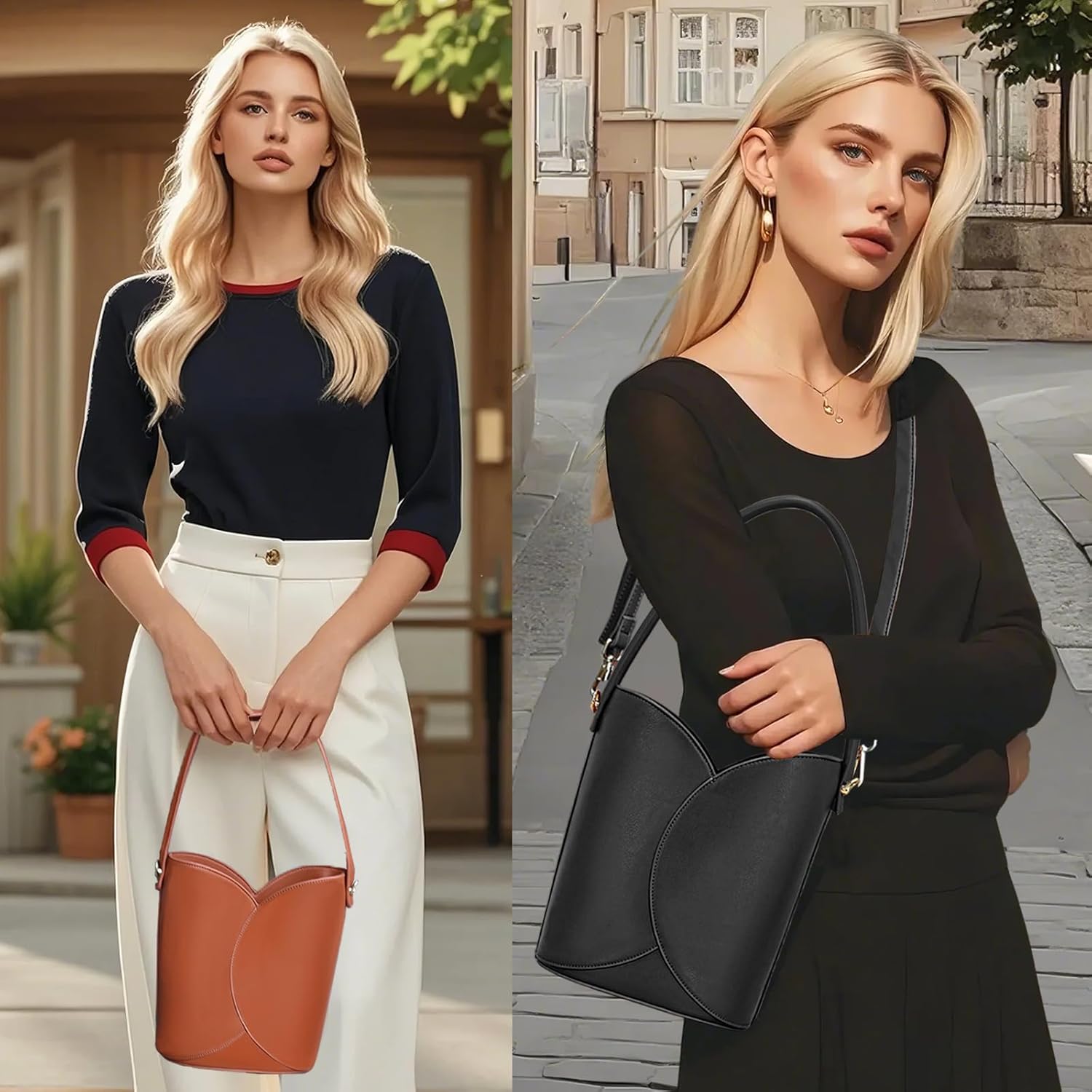 Bucket Bag for Women - Adjustable CrossbodyHobo Purse Trendy Vegan Leather Designer Ladies Tote Handbag - Image 2