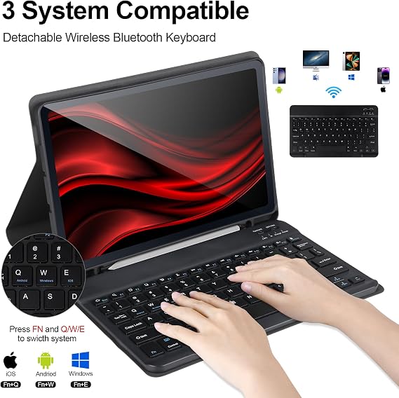 Keyboard Case for Samsung Galaxy S6 Lite 10.4 2022/2020,Case with Keyboard for Samsung S6 lite with S Pen Holder,Detachable Wireless Bluetooth Keyboard for Galaxy S6 Lite 10.4 Auto Wake/Sleep,Black