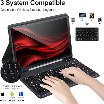 Keyboard Case for Samsung Galaxy S6 Lite 10.4 2022/2020,Case with Keyboard for Samsung S6 lite with S Pen Holder,Detachable Wireless Bluetooth Keyboard for Galaxy S6 Lite 10.4 Auto Wake/Sleep,Black