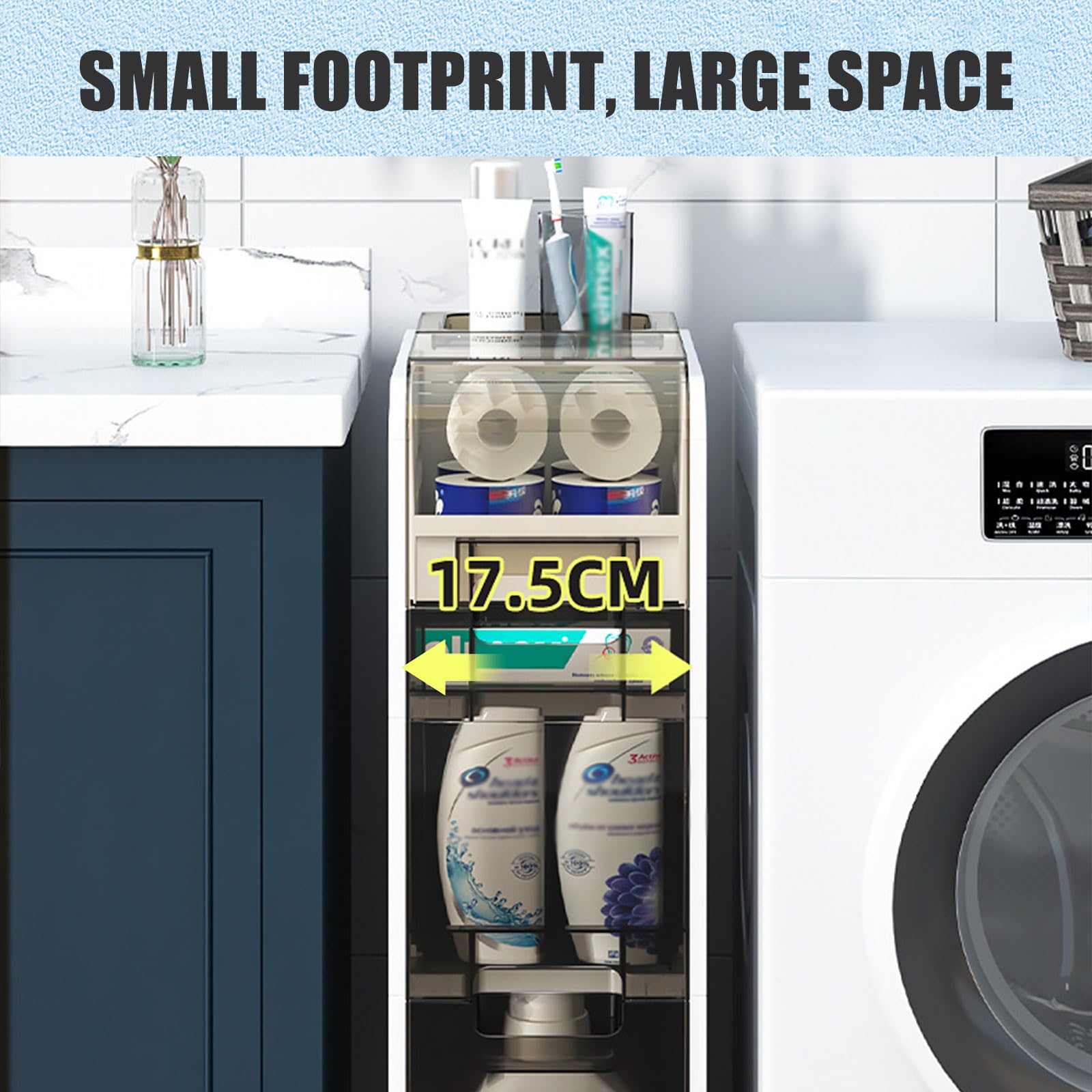 Armadietto da bagno sottile a 4 livelli accanto al WC con cassetti trasparenti, asciugamani mobili, giocattoli, organizer stretto per piccoli spazi, cucina, lavanderia, grande capacità, già assemblato