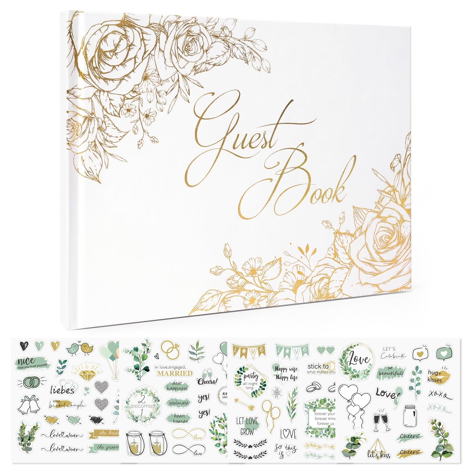 Wedding Guest Book, Personalised Minimal Polaroid Guestbook for Wedding Reception Sign in & Photos(144 Blank Pages) with 4 Exquisite Wedding Sticker, Bride Advice Book, Signatures and Special Moments