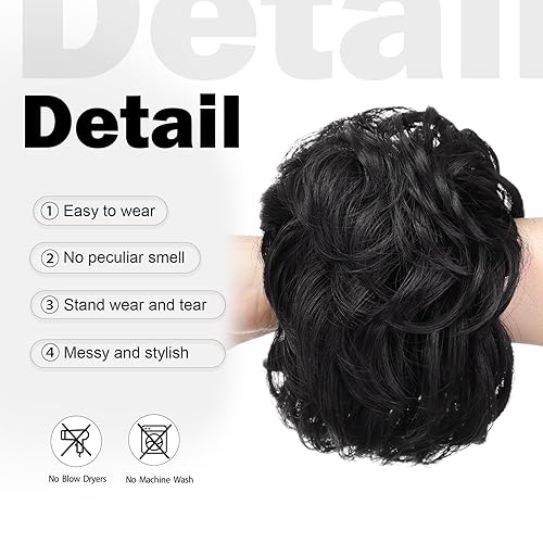 Miniatura 4 de Extensiones de cabello sintético estilo moño desordenado para mujeres y niñas, extensiones de cabello sintético estilo moño sintético para uso