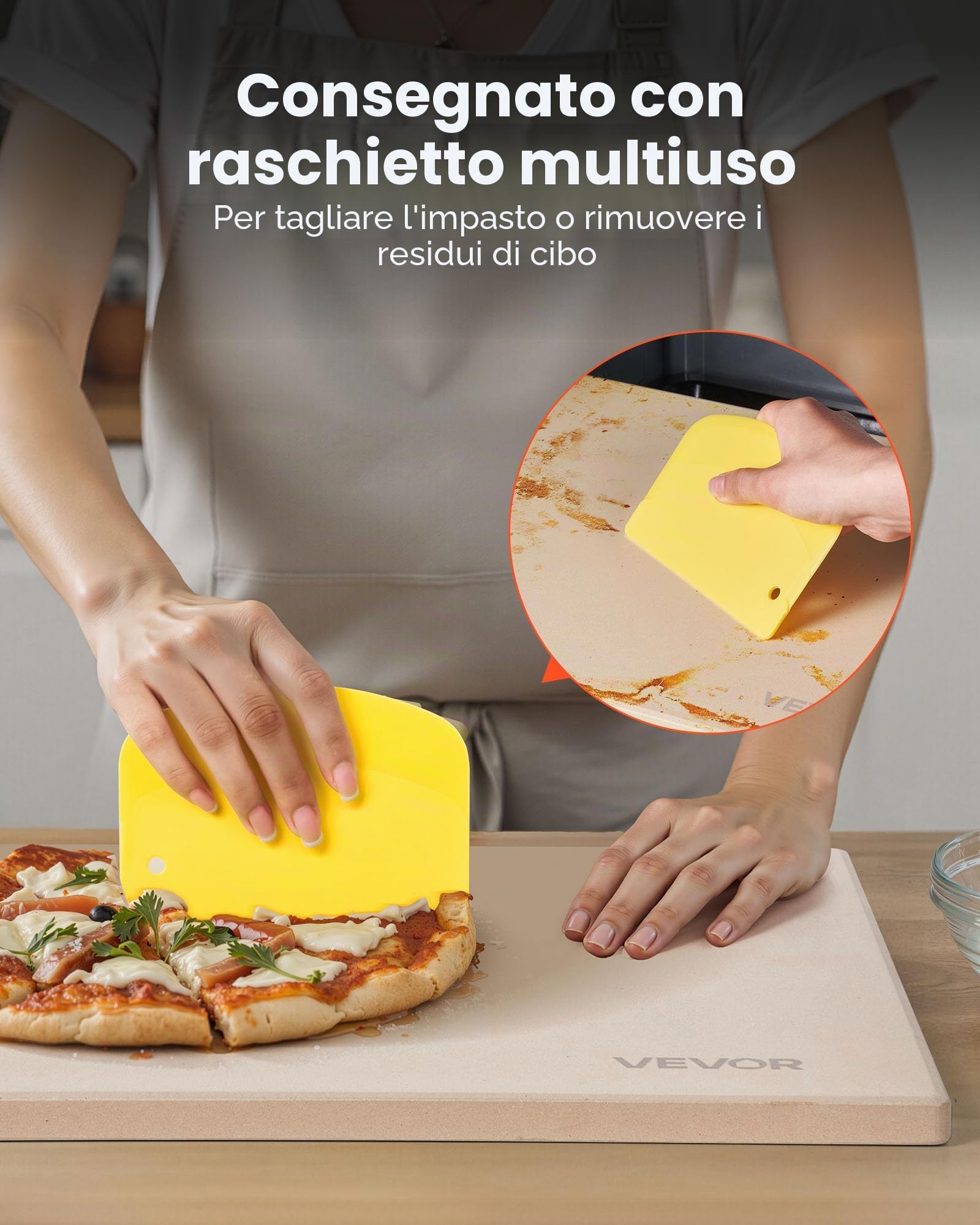 VEVOR Pietra per Pizza, Pietra da Forno per Pizza Rettangolare in Cordierite da 380 x 300 x 15 mm, con Raschietto, Cordierite Resistente al Calore, per Forno da Cucina, Cottura di Pane