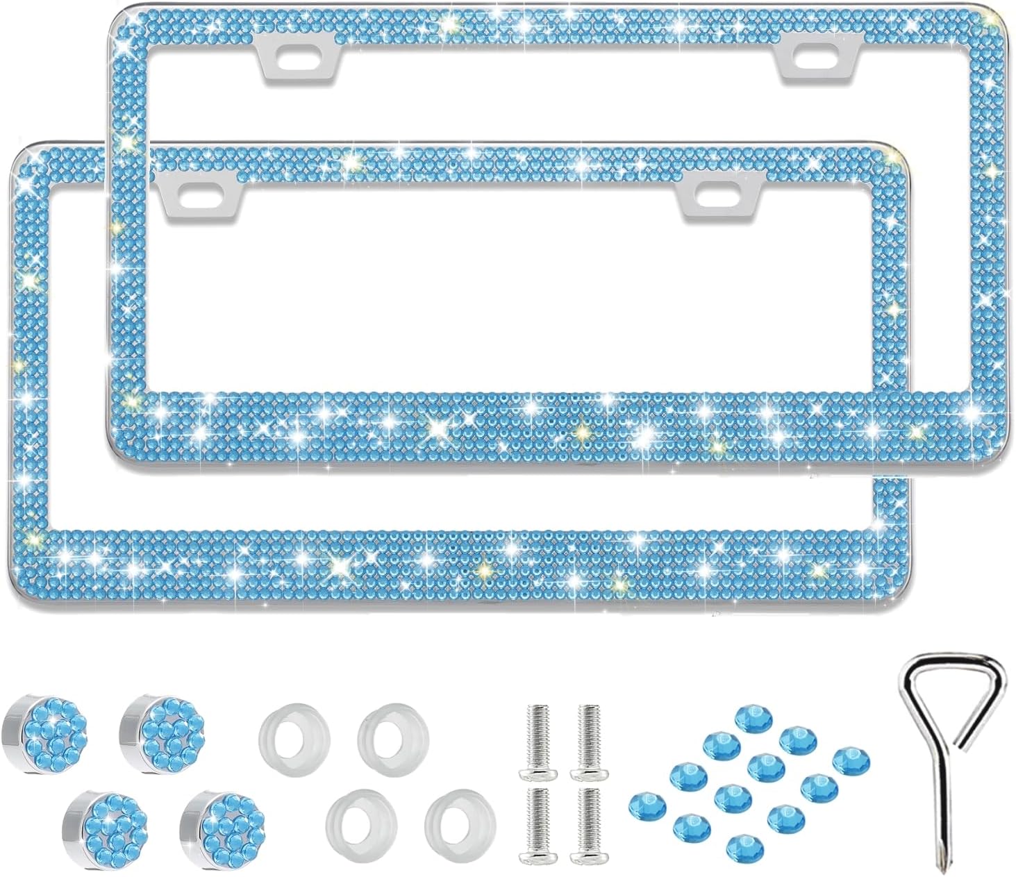 RunOne 2 Pack Bling License Plate Frame for Women,Sparkly Rhinestone Stainless Steel License Plate Holder,Car Accessories with Glitter Crystal Caps (Hot Pink) image 5