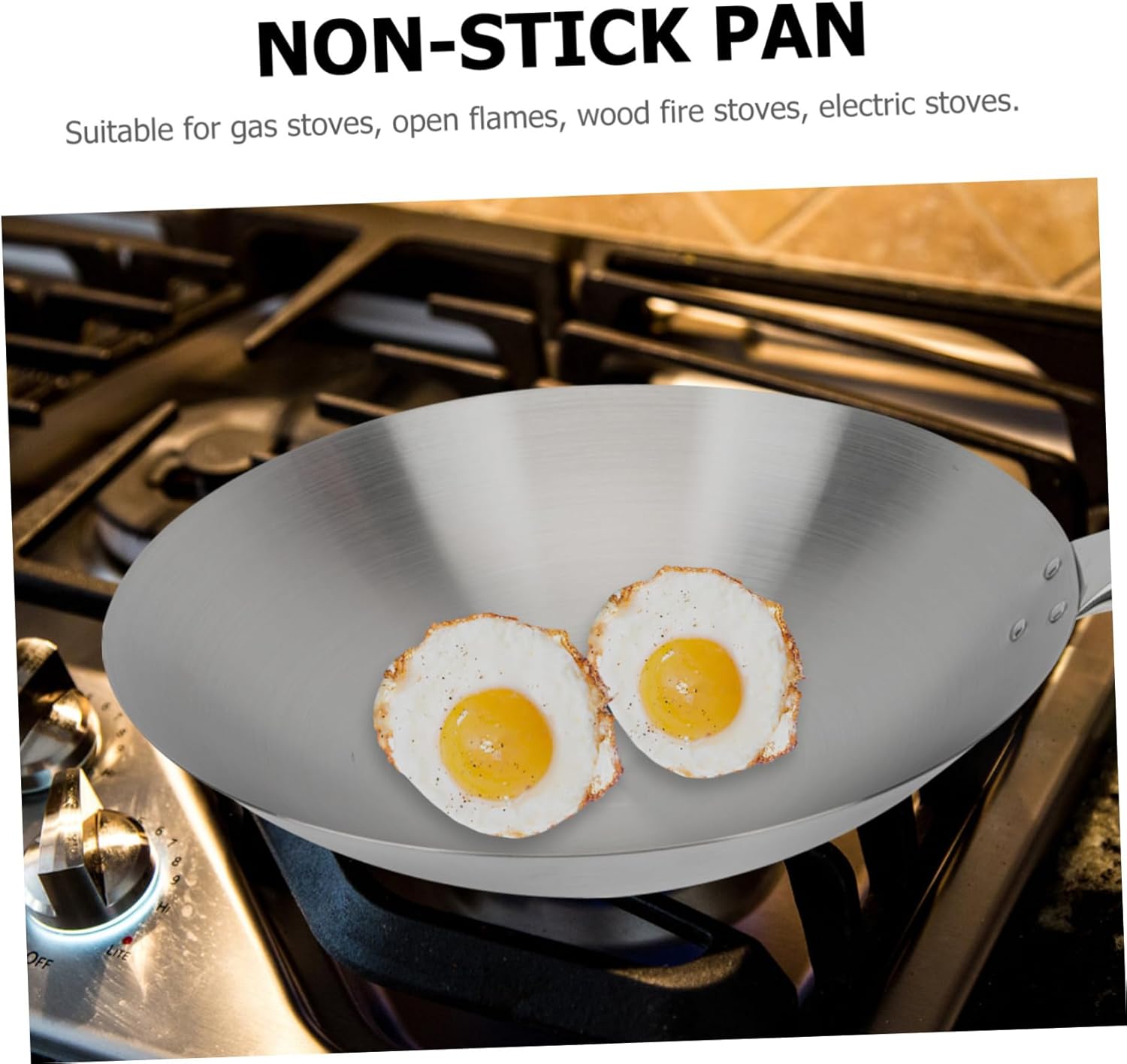 Cabilock 1pc Stainless Steel Single Handle Frying Pan Induction Cookware Easy Clean Non-stick Skillet Wok Stir Fry Pan for Gas Stove