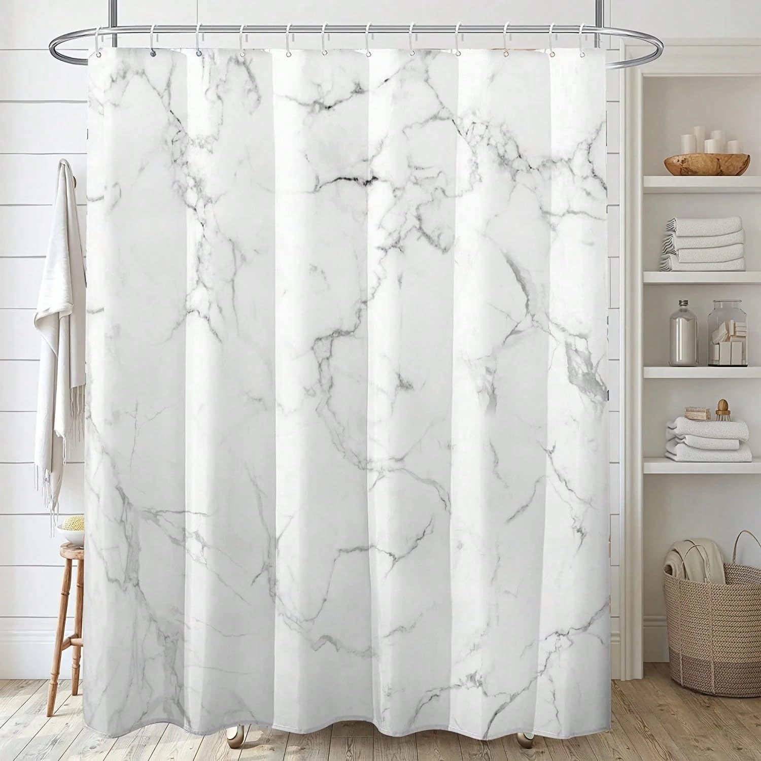 Rideau de douche en polyester marbre gris clair 140x240cm