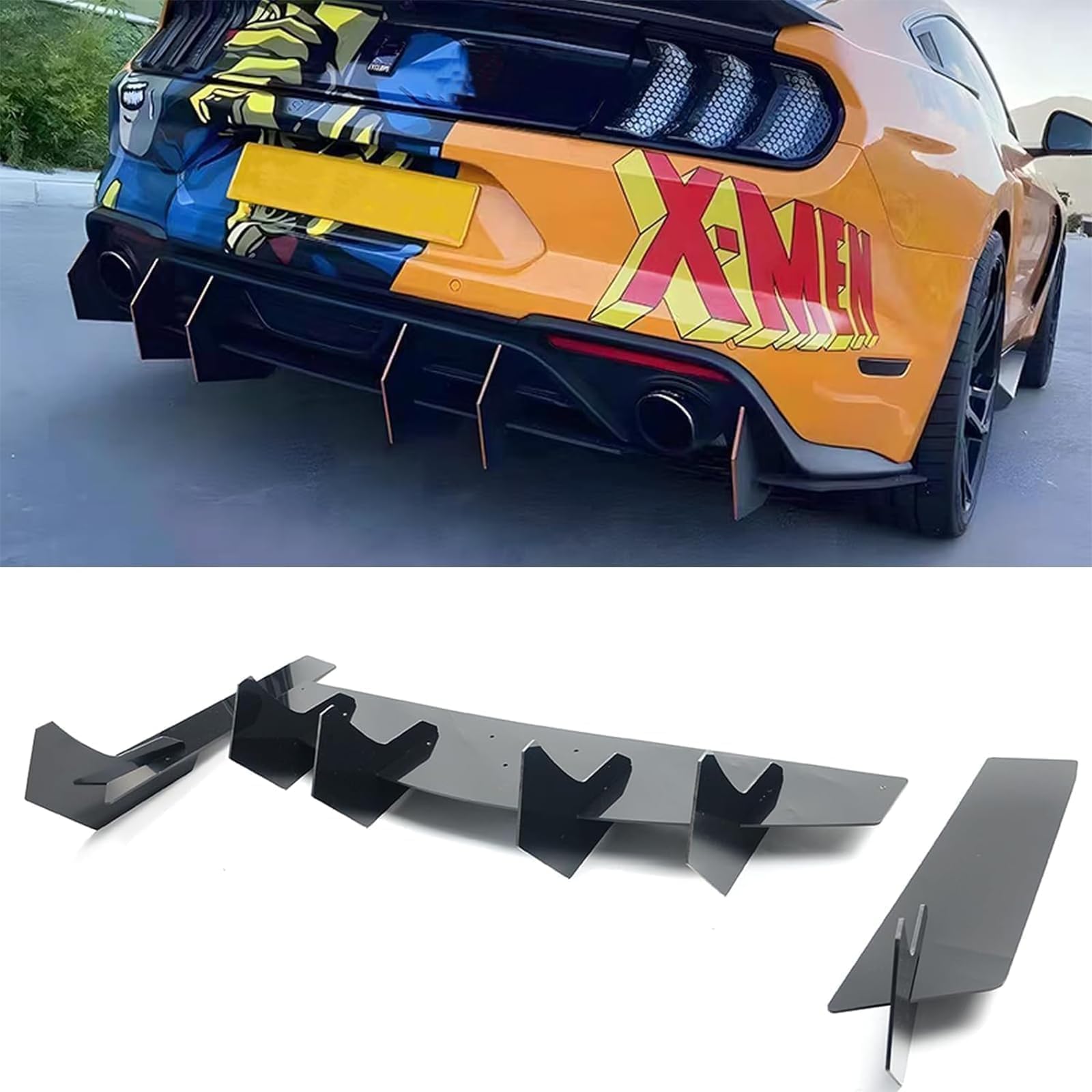 Rear Bumper Diffuser for Ford Mustang 2015-2023 V2 Style Rear Spoiler Lip Only for Dual Exhaust Version
