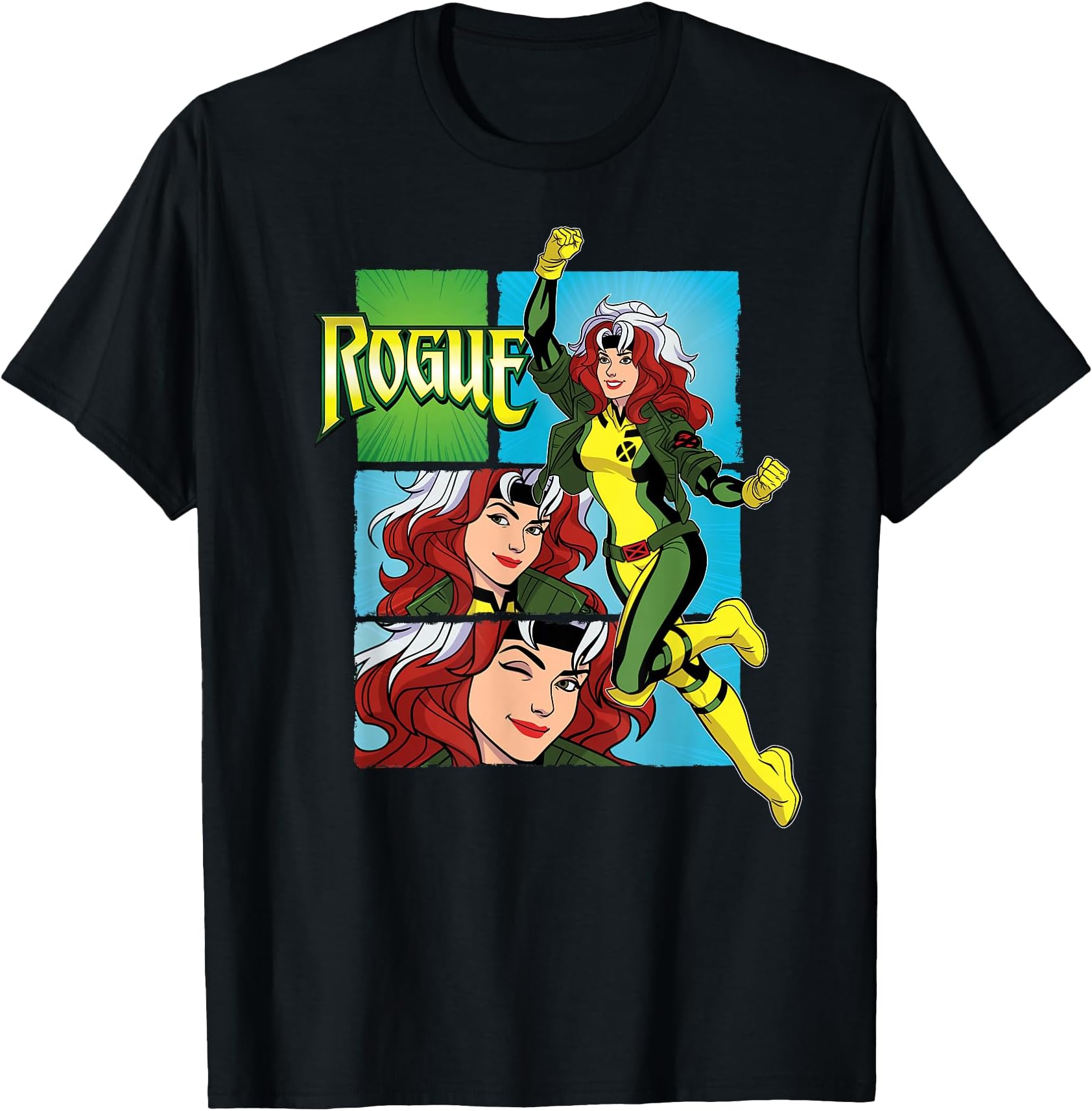 Marvel Studios X-Men โ97 Rogue Wink Logo & Action Panels T-Shirt