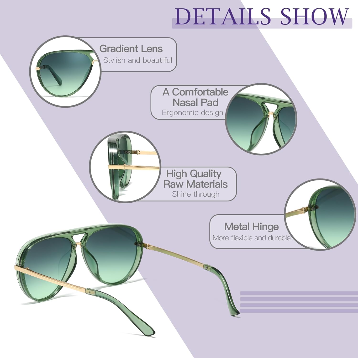 SIPHEW Retro Aviator Sunglasses for Women Trendy Shades Oversized Vintage Double Bridge Sun Glasses - Image 3