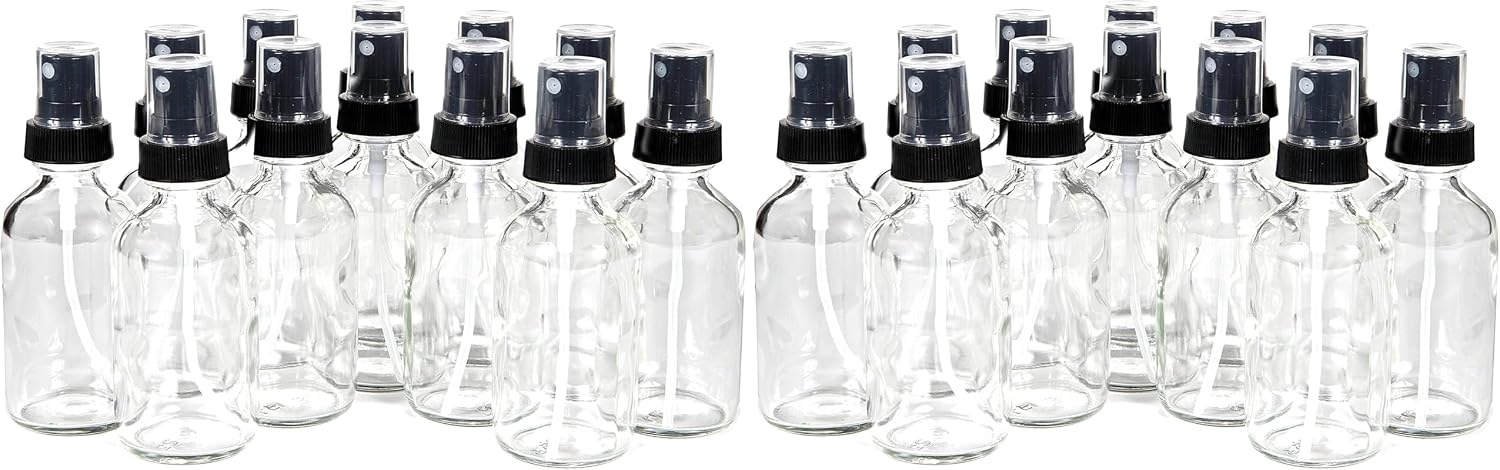 Vivaplex, 12, Clear, 1 oz Glass Bottles, with Black Fine Mist Sprayers