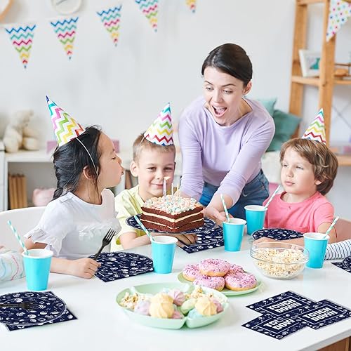 Miniatura 5 de 100 unidades de suministros de fiesta de fútbol platos y servilletas Kit de vajilla desechable de papel azul marino de vaquero, juego de platos para