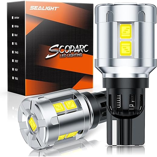 SEALIGHT 194 LED Bulb, 168 W5W 2825 LED Bulb 6000K White Super Bright Replacement for License Plate Light, Dome Light, Map Light,Courtesy Light (Pack of 10)