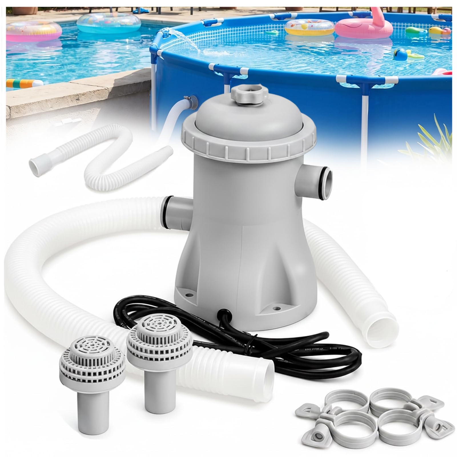 Yanmis 330 Gallons Ground Pool Filter Pump for Above Ground Inflatable Pool