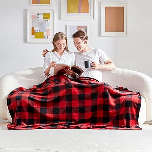 Miniatura 5 de Touchat Manta de forro polar, manta a cuadros de búfalo para sofá, cama, suave, cálida, acogedora, manta de Navidad a cuadros, ligera decoración de