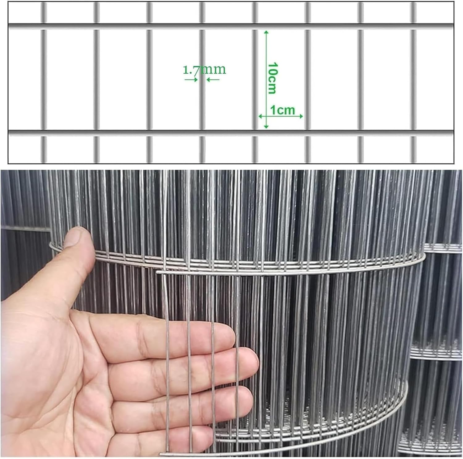 Stainless Steel Welded Chicken Wire Fencing Roll, 1x10cm Mesh, Heavy-Duty Poultry Netting for Garden Coop, 1.2m x 8m (47.2in x 26.2ft) - Durable Hardware Cloth
