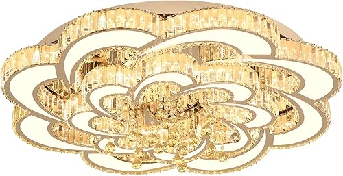 Vista 15 de Lámpara de techo moderna K9 de 32 pulgadas de diámetro, lámpara LED regulable para sala de estar, comedor, dormitorio