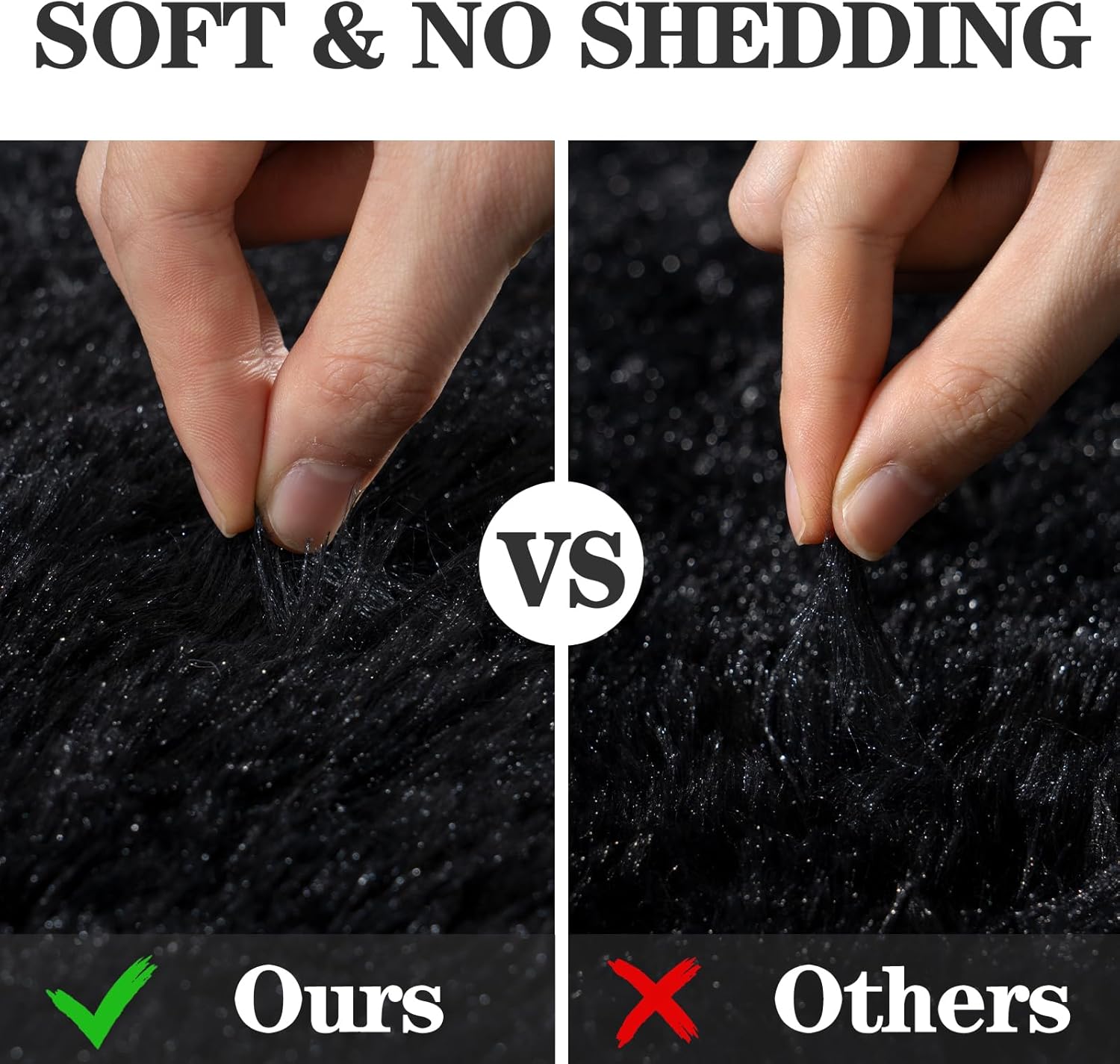 Soft Fluffy Area Rug for Bedroom, Black Fuzzy Shaggy Oval Throw Rugs for Bedside, Non-Slip Cozy Plush Shag Carpet for Kids Room Nursery Dorm Living Room, 2.6 x 5.3 Feet