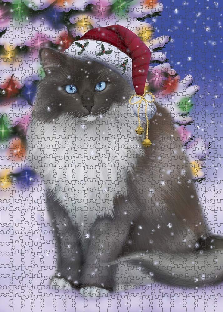 Christmas Winterland Wonderland Ragdoll Cat Jigsaw Puzzle for Adults - Animal Printed Interlocking Puzzle Game Artwork - Gift for Dog Lover's - 1000 Pcs 29.5"x19.7", PZLE55169