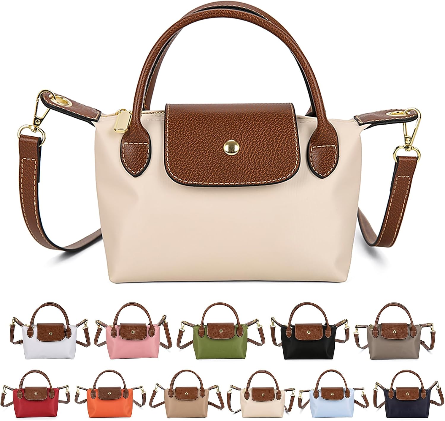 Womens Mini Crossbody Bag Dual Handle Adjustable Strap Nylon PU Leather Small Purse For Phone Wallet 9in