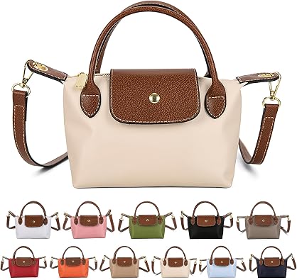 Womens Mini Crossbody Bag Dual Handle Adjustable Strap Nylon PU Leather Small Purse For Phone Wallet 9in