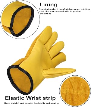 SAWANS Leather Work Gloves Thorn Resistant Gardening Gloves Heavy Duty for Men Women Breathable Flexible Construction