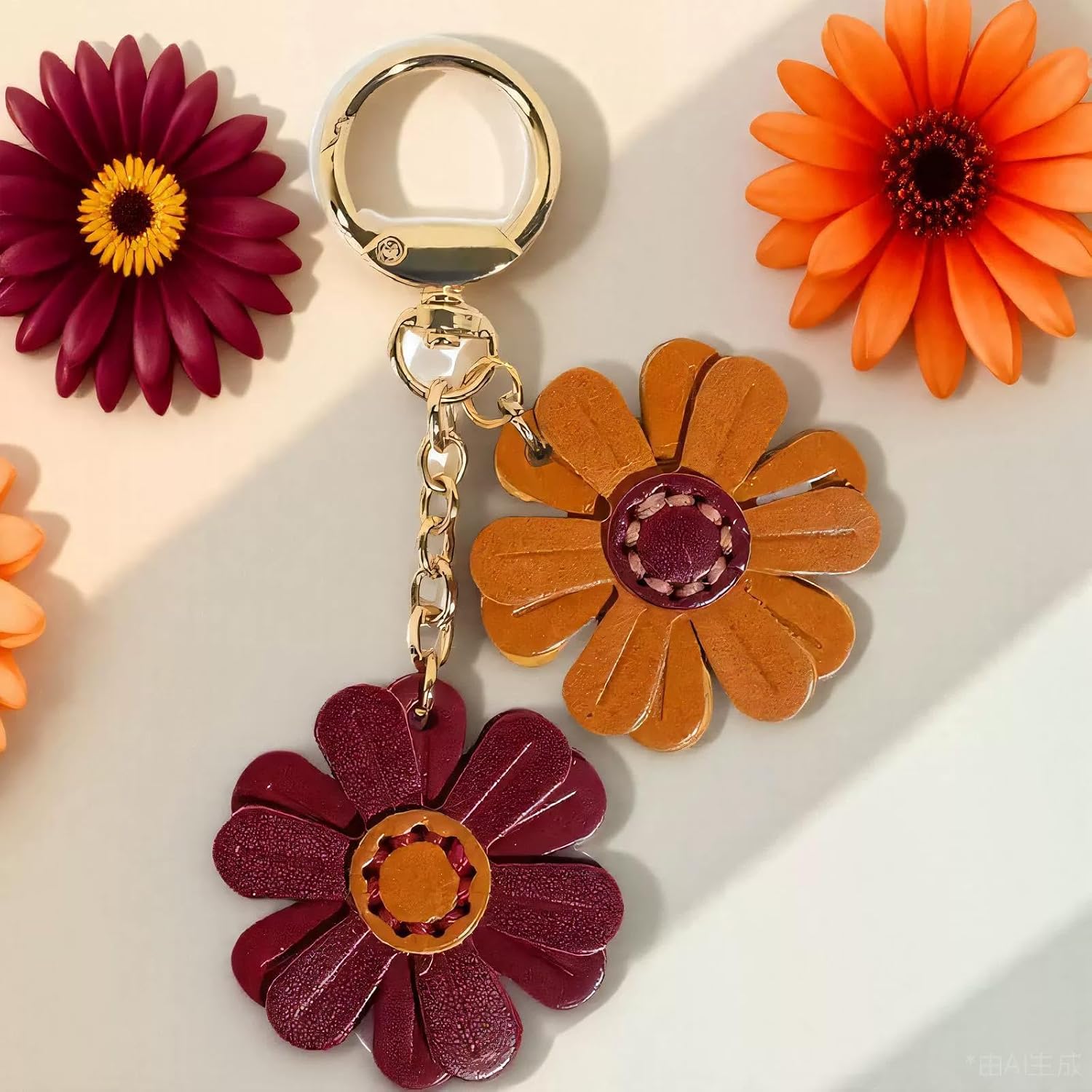 Angyape Leather Flower Keychain Fall Keychain for Women Fall Bag Charms Purse Charms for Handbags Tote Bags Gifts