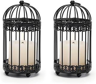NUPTIO Vintage Bird Cage Candle Holder - Hanging Metal Small Birdcage Tealight Votive Lantern for Tabletop, Christmas, Bridal Shower Centerpiece 6 Inch