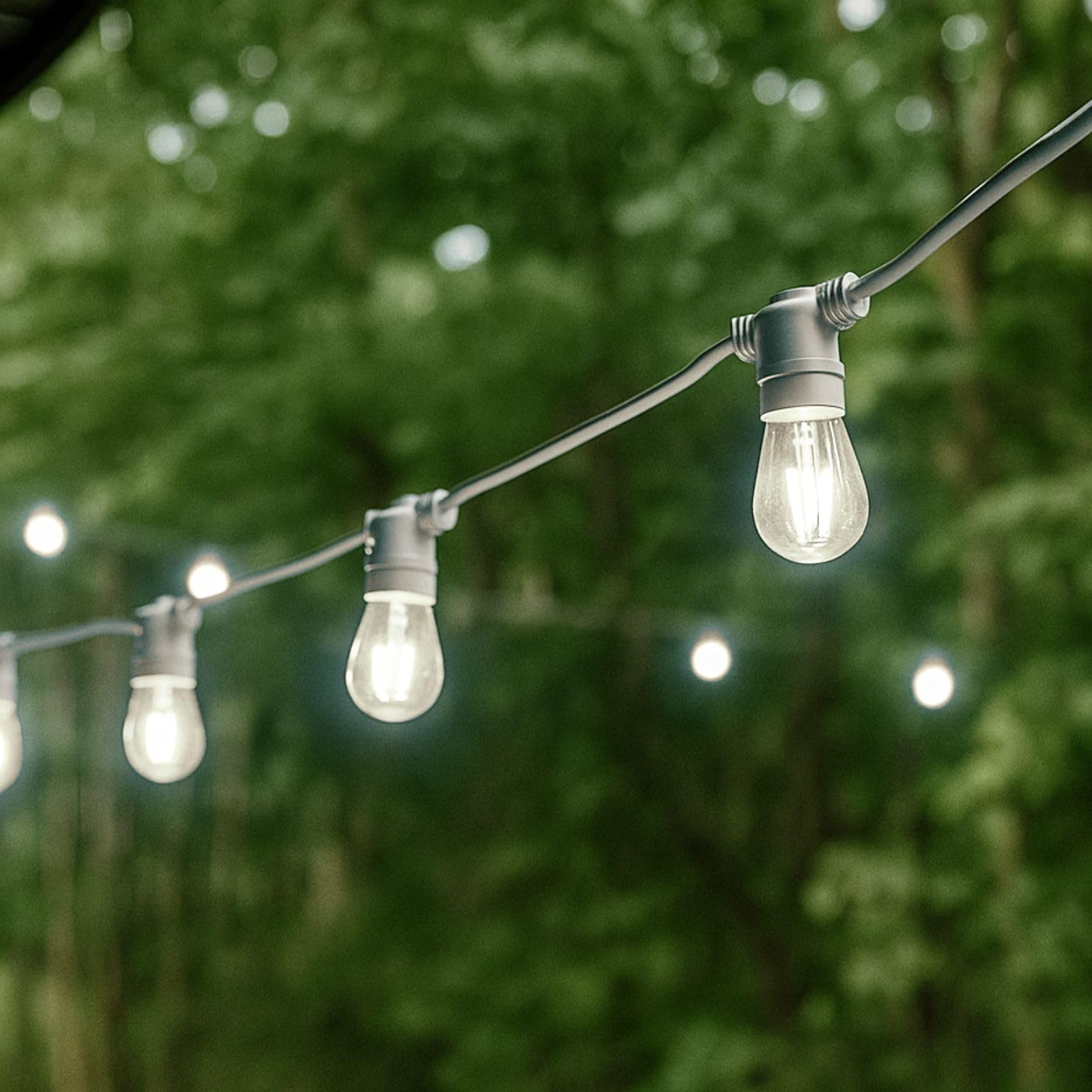 Luccika 10-metrowy łańcuch świetlny 10 metrów, 10 oprawek i 10 żarówek E27, wytrzymały kabel, IP44, przedłużany, kabel zasilający, do użytku na zewnątrz i wewnątrz (biały kabel lodowo-biały)