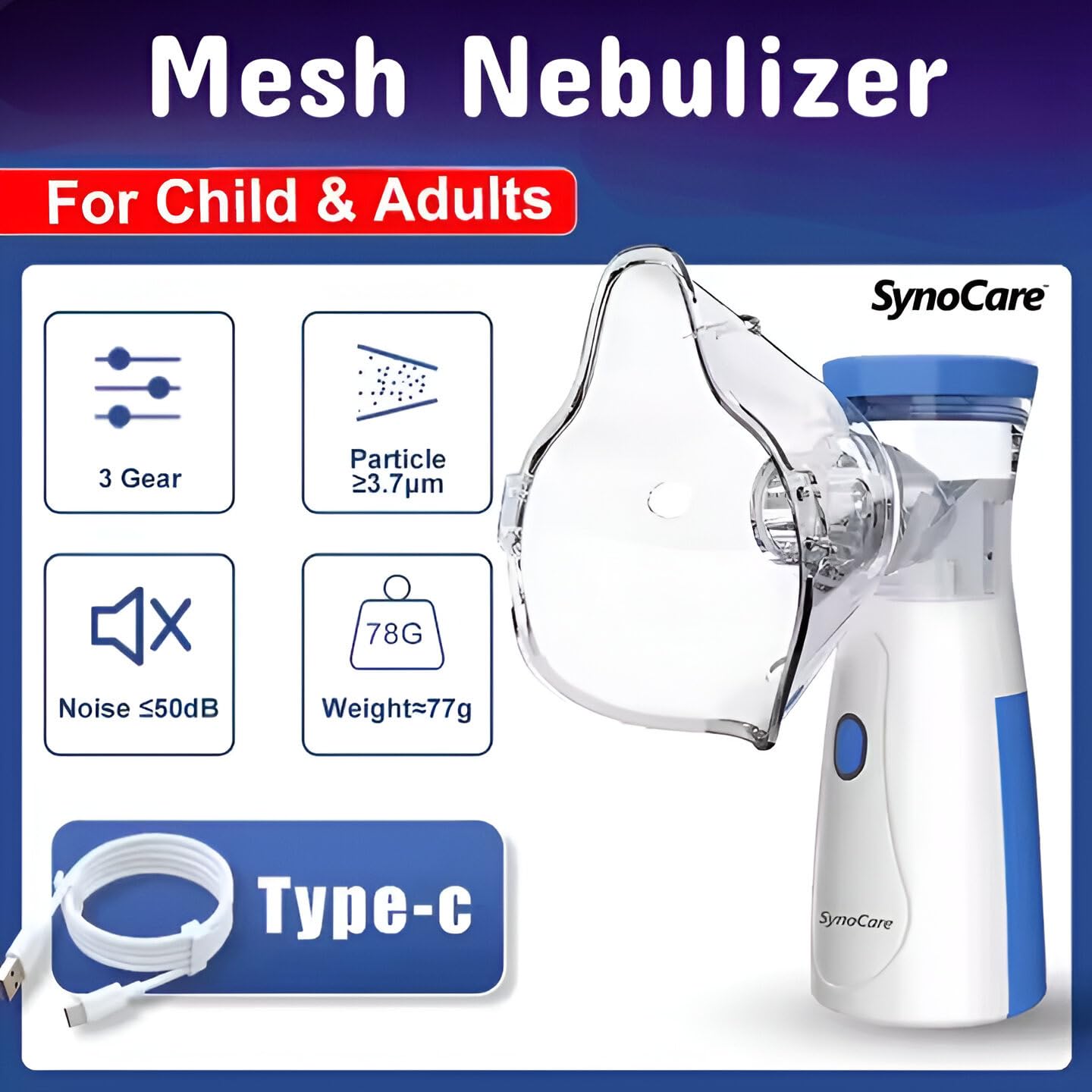 Sinocare portable Aries nebulizer for adults and children, nebulizer machines in hand with 2 masks, 1 -mouth piece and cool mist inhaler for USB, cold and cough, breathing problem - (white) Sinocare portable Aries nebulizer for adults and children, nebulizer machines in hand with 2 masks, 1 -mouth piece and cool mist inhaler for USB, cold and cough, breathing problem - (white)