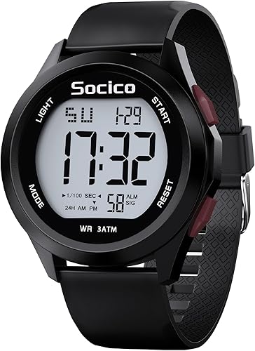 SOCICO Reloj digital para hombre, deportivo, impermeable, para exteriores, con gran esfera, relojes militares, con cronómetro, luz de fondo, alarma,