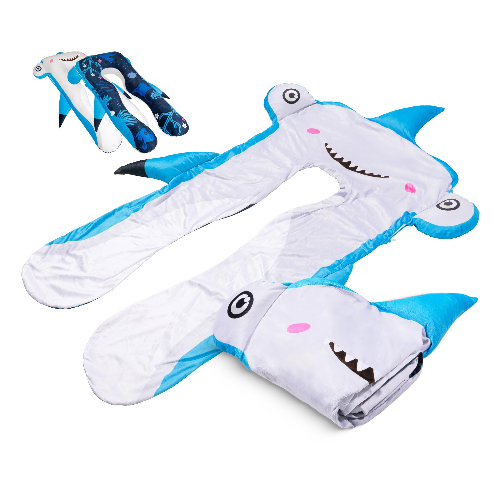 Taie d'oreiller lavable enfant pour grand coussin en U 60x120 cm à motif requin
