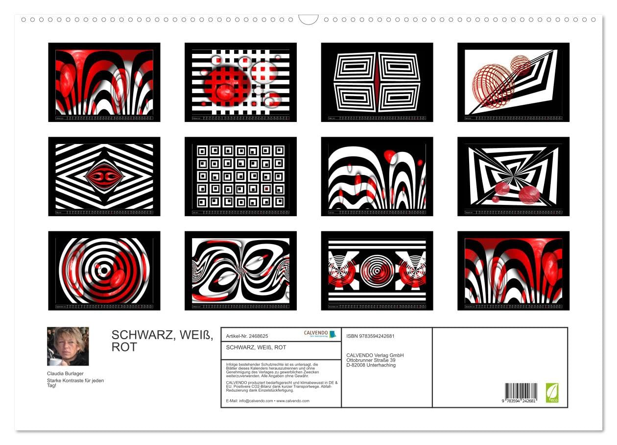 CALVENDO - SCHWARZ, WEIß, ROT (Wandkalender 2027 DIN A2 quer), Monatskalender: Design in schwarz, weiß, rot
